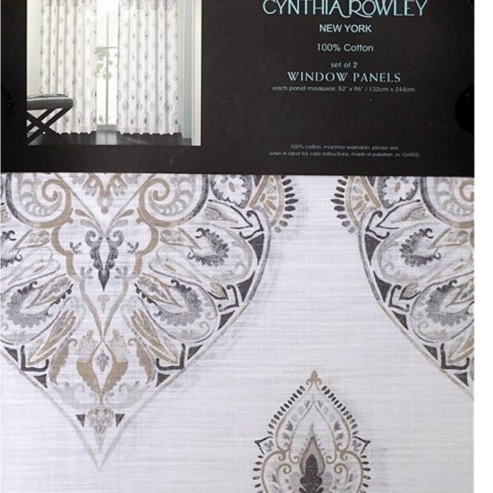 Cynthia Rowley White and Gray Curtain panels set of FOUR
